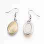 Shell Dangle Earrings, with Platinum Tone Brass Findings, Oval