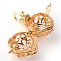 Rack Plating Brass Cage Pendants, For Chime Ball Pendant Necklaces Making, Hollow Heart