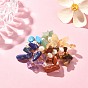 Natural Mixed Gemstone Chips & Pearl Beaded Flower Brooch Pin, Golden Copper Wire Wrap Badge for Women