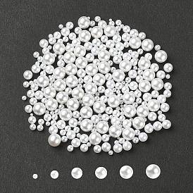 300Pcs 6 Styles No Hole ABS Plastic Imitation Pearl Round Beads, Dyed