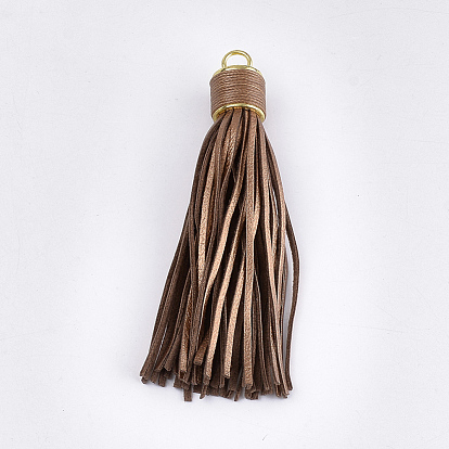 PU Leather Tassel Big Pendants Decorations, with Alloy Findings, Golden