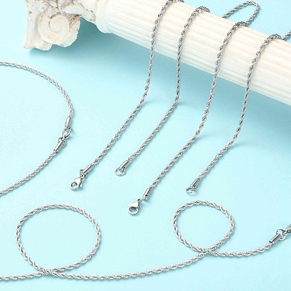 5 pcs 304 ensemble de colliers de chaîne de corde de torsion ronde en acier inoxydable pour hommes femmes