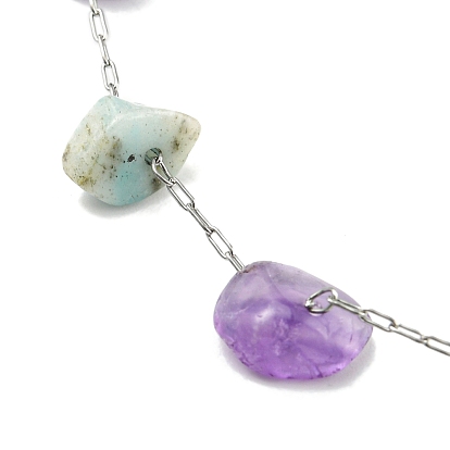 Bracelet de cheville en perles de pierres précieuses mélangées naturelles avec chaînes en acier inoxydable pour femmes