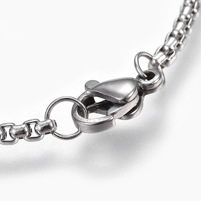 304 Stainless Steel Box chain Necklaces, with Lobster Claw Clasps