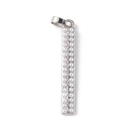 Accumuler pendentifs en laiton placage, avec perle imitation perle en plastique, sans cadmium et sans plomb, plaqué longue durée, rectangle