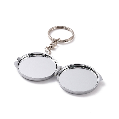 Porte-clés miroir pliant en fer, miroir de poche compact portable de voyage, base vierge pour artisanat en résine uv