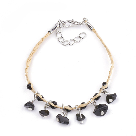 Bracelets de charme en raphia tressé à la main, bracelets chanceux, avec des perles de rocaille doublées d'argent et de pierres précieuses, fermoir mousqueton en fer et chaînes d'extension
