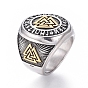 304 anillos de sello de acero inoxidable para hombres, anillos de banda ancha, símbolo de valknut vikingo