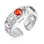 925 Sterling Silver Crown Open Cuff Ring, Colorful Cubic Zirconia Chunky Ring for Women