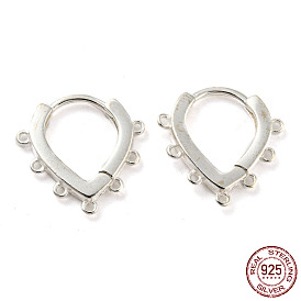 Heart 925 Sterling Silver Hoop Earring Findings, with Horizontal Loop