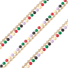 304 Stainless Steel Link Chains, with Enamel Charms, Unwelded, Teardrop