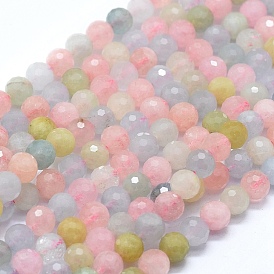 Natural Morganite Beads Strands, Grade AAA, Faceted, Round