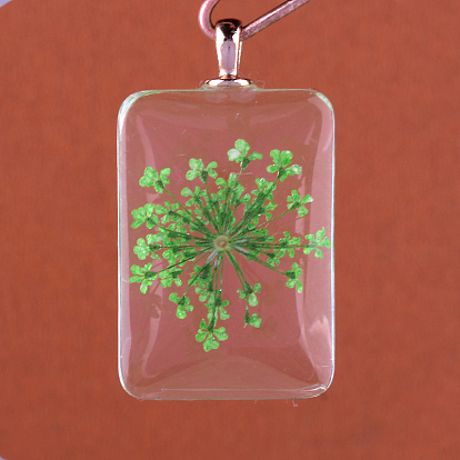 Pendentifs en verre en alliage rectangle, sans cadmium et sans plomb, avec fleurs séchées à l'intérieur