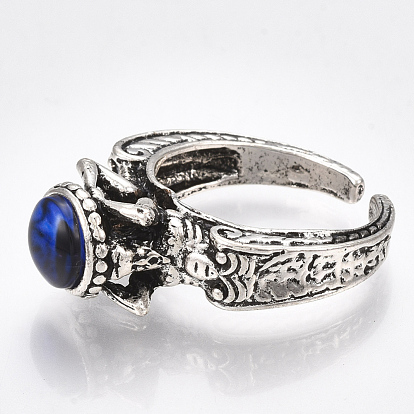 Alloy Cuff Finger Rings, with Glass, Wide Band Rings, Dragon Eye