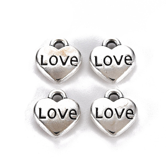 Tibetan Style Alloy Charms, Lead Free & Cadmium Free, Heart with Word Love