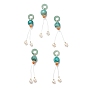 Natural Green Aventurine Donut Big Pendants, Natural Pearl Tassel Charms with Synthetic Chrysocolla and Brass Beads