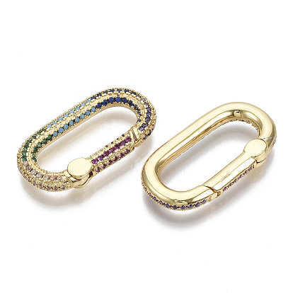 Latón micro pave zirconia cúbicos puerta de primavera anillos, sin níquel, oval, colorido