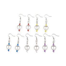 Heart with Acrylic Beaded Dangle Earrings, Platinum Plated Brass Jewelry for Women