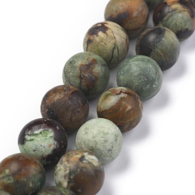 Natural Green Opal Beads Strands, Round, Frosted
