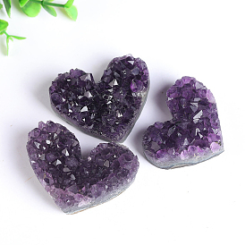 Drusy Natural Amethyst Gemstone Incense Burners, Heart Incense Holders, Home Office Teahouse Zen Buddhist Supplies