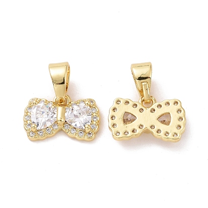 Bowknot Brass Micro Pave Clear Cubic Zirconia Pendants, Cadmium Free & Lead Free