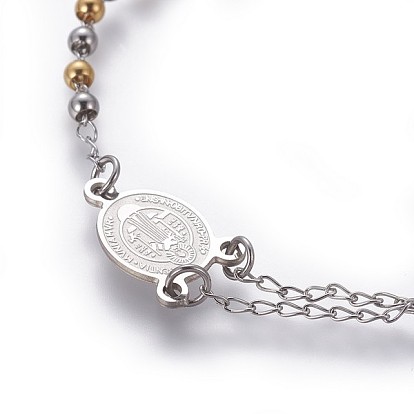 201 de acero inoxidable de las pulseras del encanto, tema de la religión, ovalada y cruz, piezas centrales del rosario