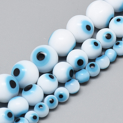 Handmade Lampwork Evil Eye Beads Strands, Round