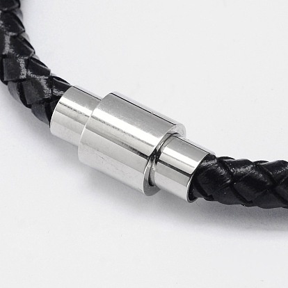 Плетеные браслеты шнур кожаный, с 304 из нержавеющей стали магнитные застежки, 200x6 мм