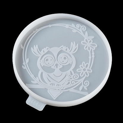 Flat Round with Owl & Flower DIY Cup Mat Silicone Molds, Resin Casting Molds, for UV Resin, Epoxy Resin Craft Making
