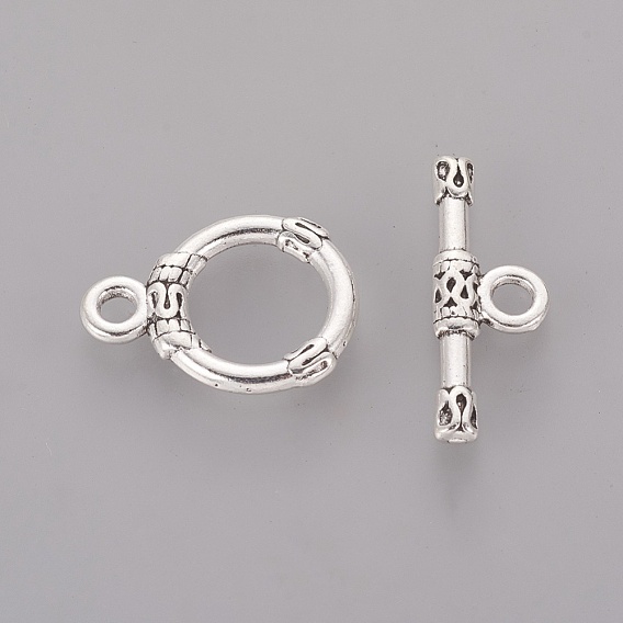Tibetan Style Alloy Toggle Clasps, Cadmium Free & Lead Free, Ring, Ring: 18x13x2mm, Hole: 2mm, Bar: 21x2mm, Hole: 2mm