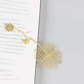 Brass Clover Bookmarks, with Tassels & Maple Leaf Charm