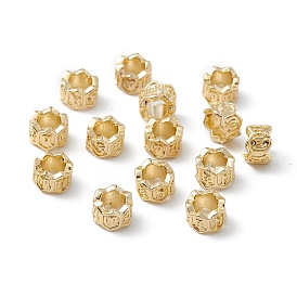 Brass Spacer Beads, Long-Lasting Plated, Column with Om Mani Padme Hum, Buddhist Theme