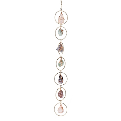 Nuggets Chakra Gemstone Chandelier Hanging Suncatcher, with Iron Ring, for Car Window Home Garden Ornament