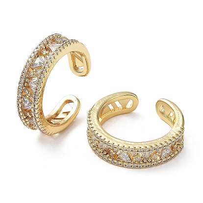 Rack Plating Brass Micro Pave Cubic Zirconia Open Cuff Rings, Cadmium Free & Lead Free