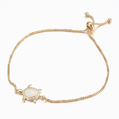Bracelets bolo réglables en laiton, bracelets de slider, avec opale synthétique, tortue