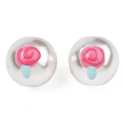ABS Plastic Imitation Pearl Beads, with Enamel, Round with Lollipop