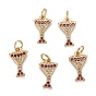 Brass Cubic Zirconia  Charms, with Jump Ring, Long-Lasting Plated, Lead Free & Cadmium Free, Wine Glass, Real 18K Gold Plated