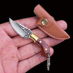 Mini-Boxöffnermesser aus Messing mit Holzgriff, Multifunktionales Schlüsselanhänger-EDC-Campingmesser, mit Messerscheide