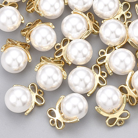 Breloques en plastique imitation perle abs, avec les accessoires en laiton, bowknot, réel 18 k plaqué or