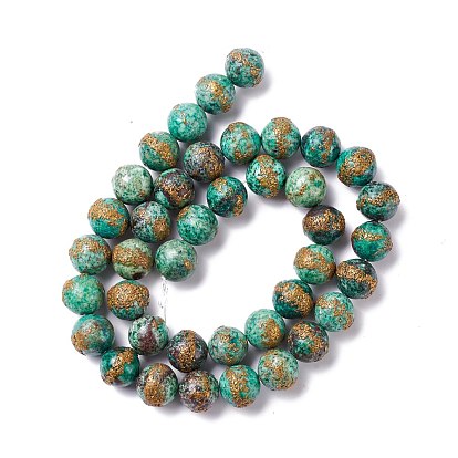 Natural Chrysocolla Beads Strands, Golden Copper Wrapped Beads, Round