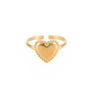 304 Stainless Steel Heart Open Cuff Ring for Women