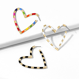 Enamel Heart Stud Earrings, Alloy Wire Wrap Jewelry for Women