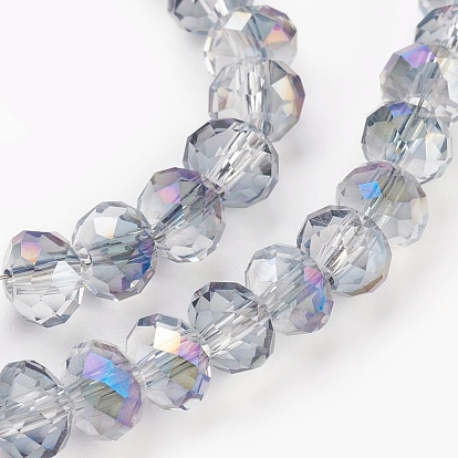 Electroplate Glass Beads Strands, Opalite, Half Rainbow Plated, Faceted, Rondelle
