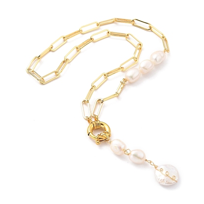 Natural Baroque Pearl Pendant Necklaces, with Brass Paperclip Chains and Spring Ring Clasps