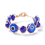 Lampwork Evil Eye & Glass Braided Finger Ring, Copper Wire Wrap Jewelry for Women