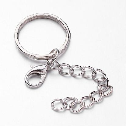 Iron Split Key Rings, with Zinc Alloy Lobster Claw Clasps and Curb Chains