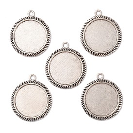 Tibetan Style Alloy Flat Round Pendant Cabochon Settings, Cadmium Free & Lead Free, Tray: 25mm, 37x32x3mm, Hole: 2.5mm about 142pcs/1000g