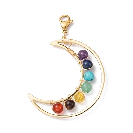 Gemstone Pendant Decorations, with 304 Stainless Steel Lobster Claw Clasps, Moon