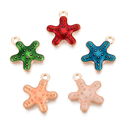 Alloy Enamel Pendants, Light Gold, Starfish/Sea Stars