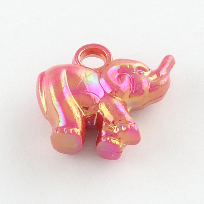AB-Color Plated Acrylic Pendants, Elephant, 17x20x7.5mm, Hole: 3mm
